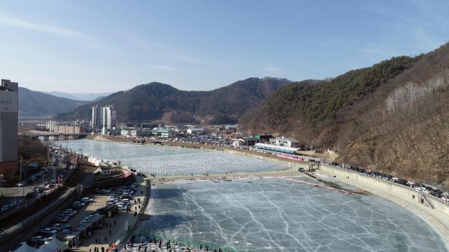 2019 화천산천어축제장 드론 촬영 전경 의 사진