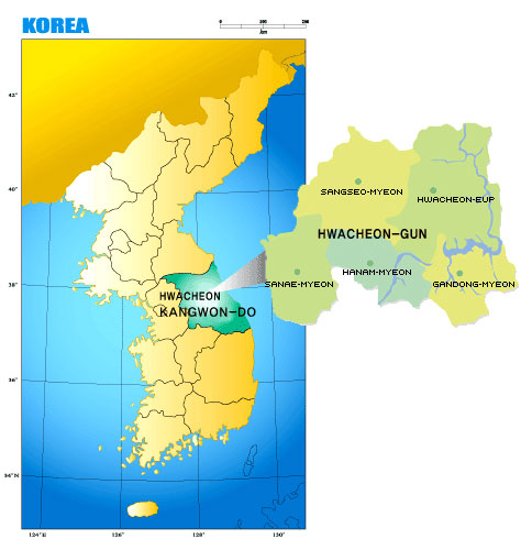 Location and Area of Hwacheon-gun